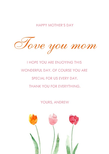Online Send your mother a Mother's day card with three colorful tulips.