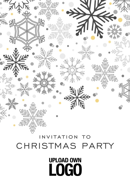 Online Corporate Christmas party invitation card with silver snow flakes Black.