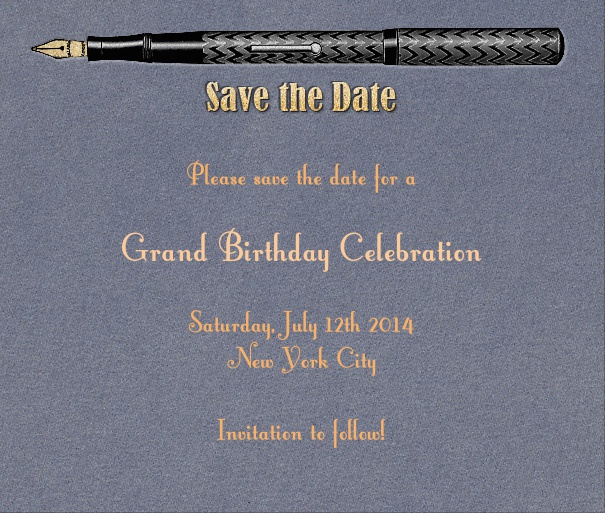 Blue Modern Save the Date Event Card with Pen.