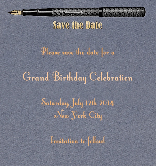 High Blue Modern Save the Date Event Card with Pen.