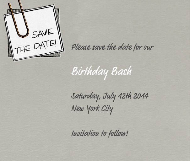 Grey Modern Event Save the Date template with post it.
