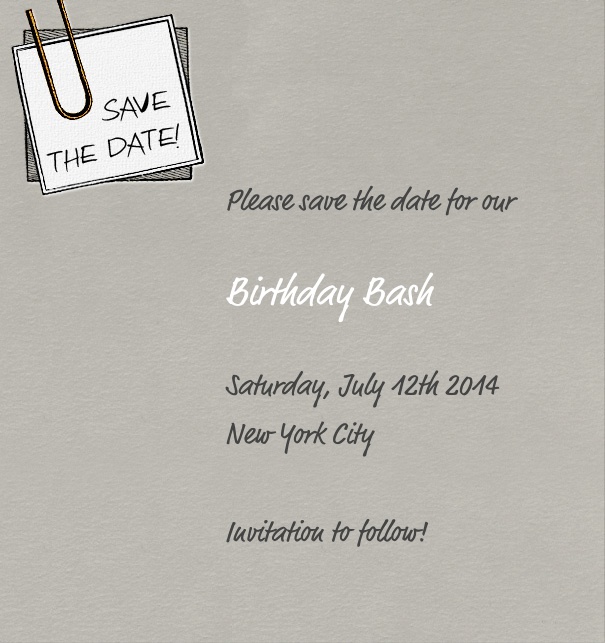 High Grey Modern Event Save the Date template with post it.