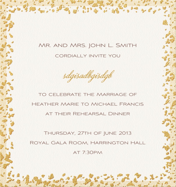 Elegante Einladungskarte mit goldenem Rahmen und Empfängernamen für die persönliche Anrede.