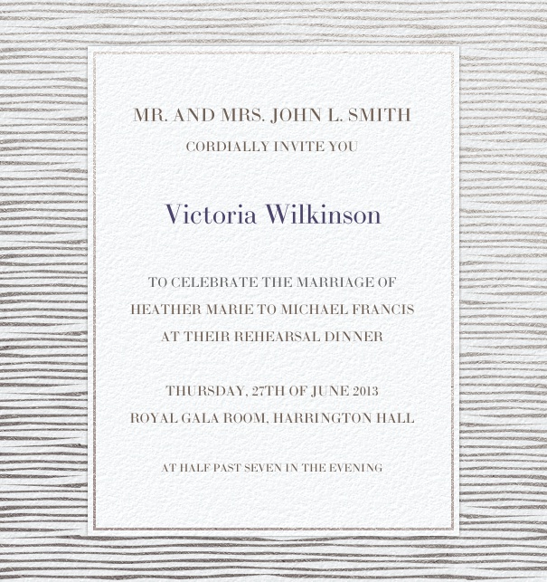 Formal, grey Wedding Invitation Template with stripe border.