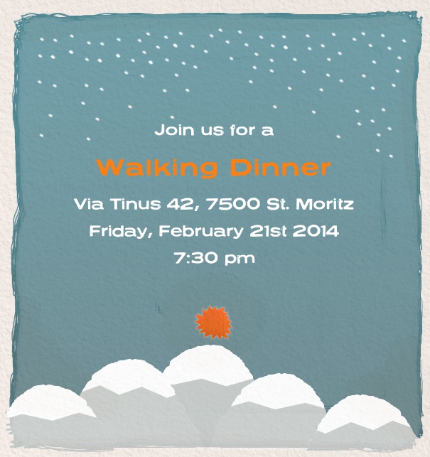 Online Themed Winter Invitation for Dinner and sport theme with cloud and snow.