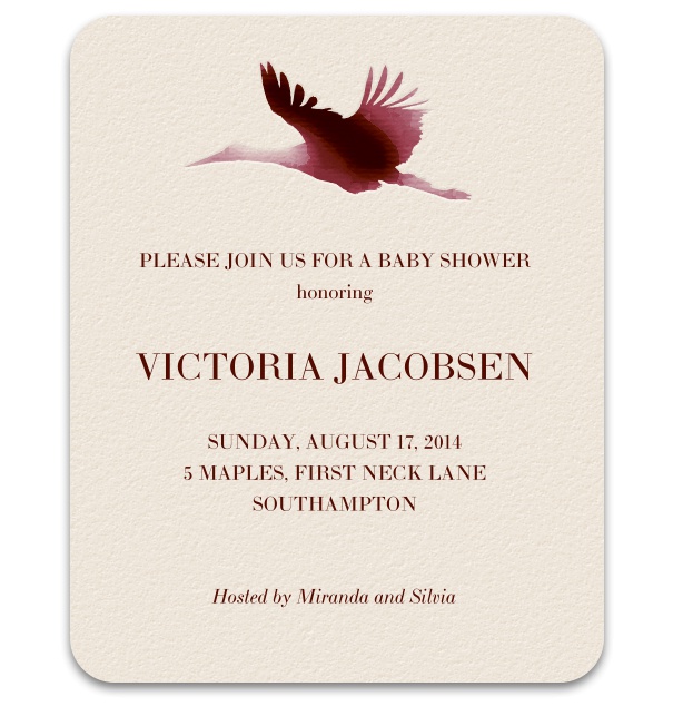Beige Invitation Template with red stork on the top.