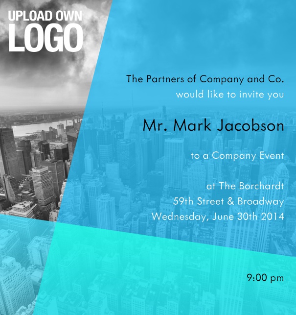 Colorful Online Corporate Invitation for Company Ball or Event invitation with custom background and logo.  Upload your own background with ease.