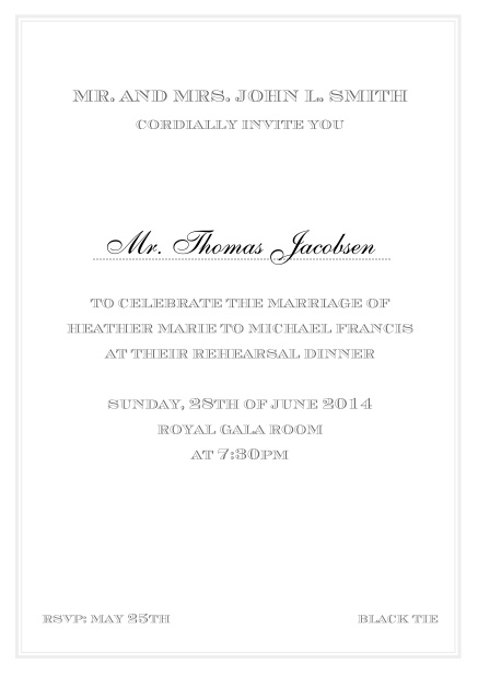 Online classic invitation card in Avignon design with fine single color frame. Grey.