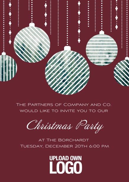 Online Corporate Christmas party invitation card with Christmas balls.