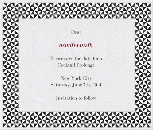 White Formal Save the Date Birthday Card with Checkered Frame.