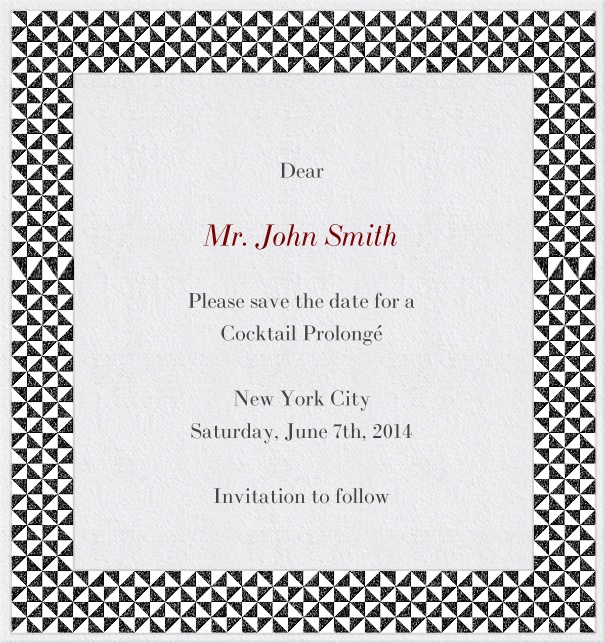 High White Formal Save the Date Birthday Card with Checkered Frame.