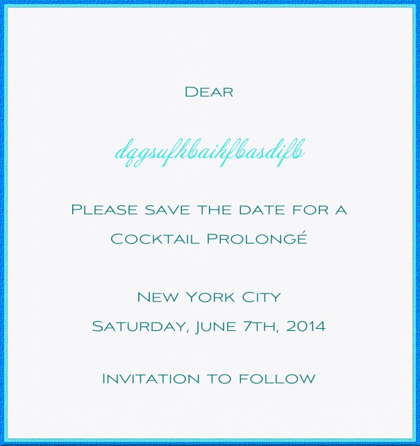 High White Formal Save the Date Wedding Card with Blue Border.