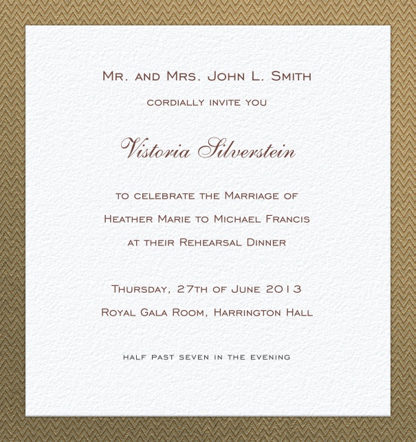 High Format White Formal Celebration Invitation card online with Gold border.