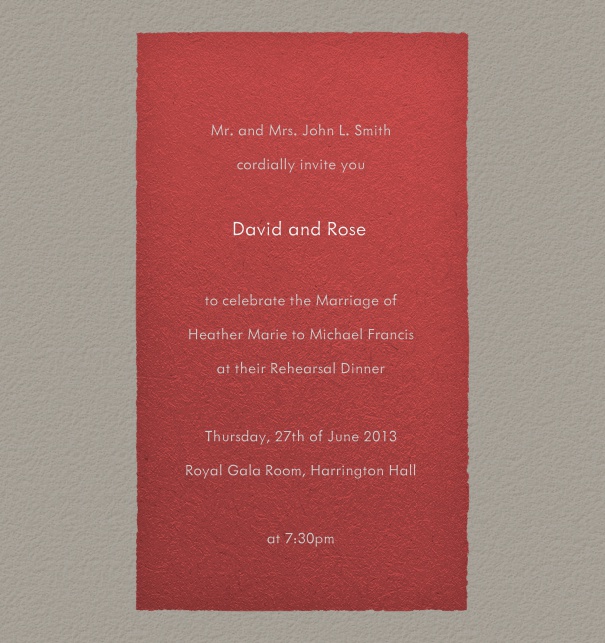 Grey, formal Wedding Invitation Design with red textfield.