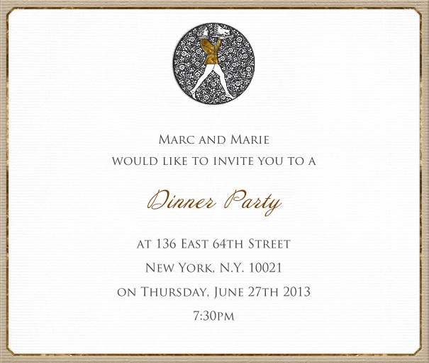 White Dinner Invitation Card with Brown Border and Waiter motif.