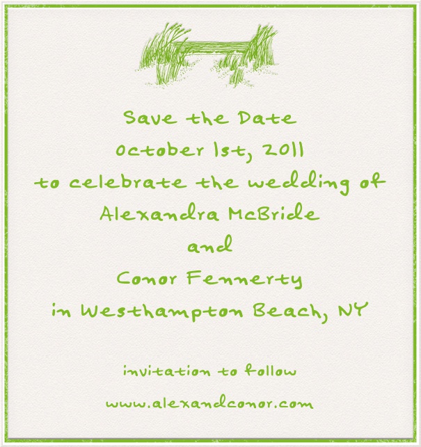 Save the Date Card with green border and green image.