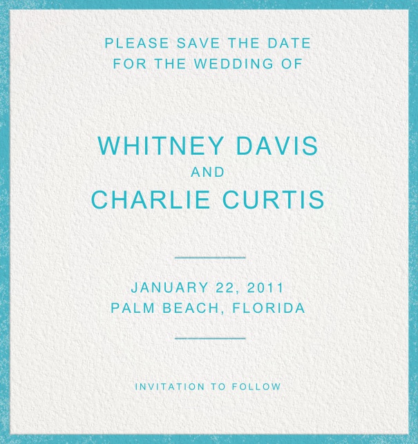 Blue Save the Date Card with Blue Border.
