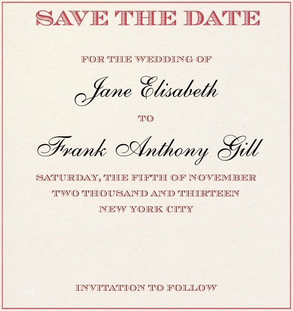 Beige classic Wedding Save the Date Card with pink border.