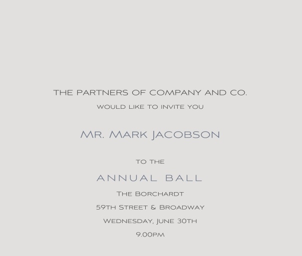 Grey Formal Corporate Invitation Online for Ball or Anniversary event.