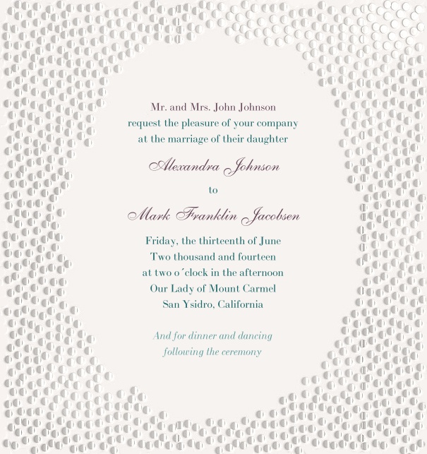 Gepunktete Online Hochzeitseinladungskarte mit gepunktetem Silberrahmen.
