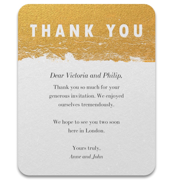 Thank You Card with Gold Header and Custom Design