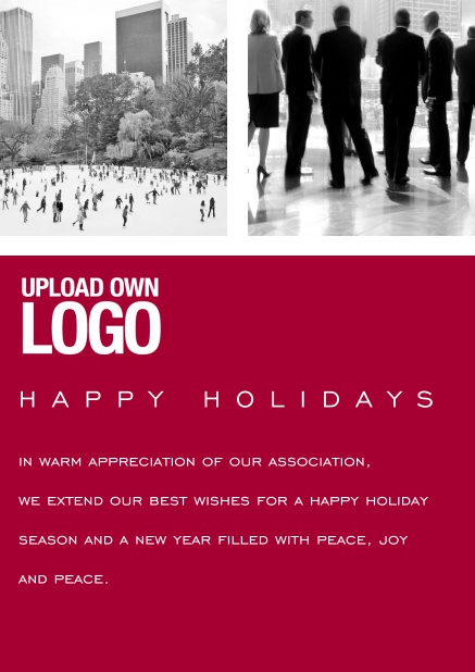 Corporate Christmas card with photo field, own logo option and red text field. Red.