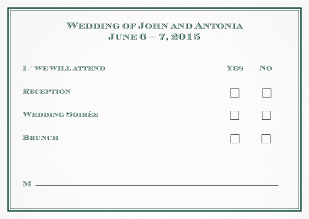 Online reply card with in several color variations available. Green.