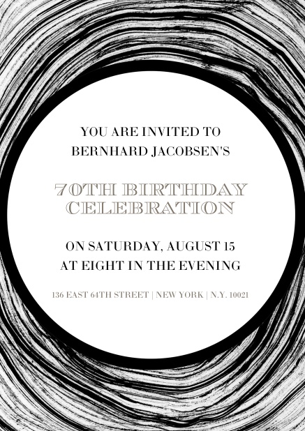 Online invitation in circles for 70th birthday.