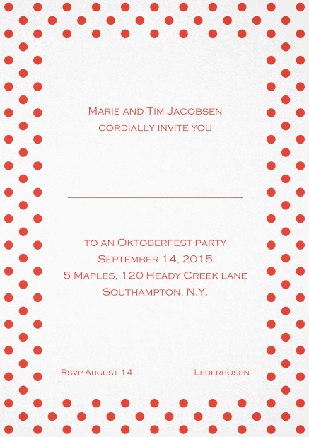 Classic invitation card with poka dotted frame in several colors and editable text. Red.