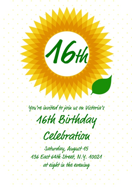 Online Birthday invitation card with a big sunflower.