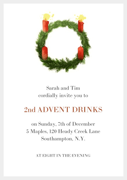 Online Advent invitation card with two burning candles. Grey.