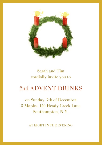 Online Advent invitation card with two burning candles. Yellow.
