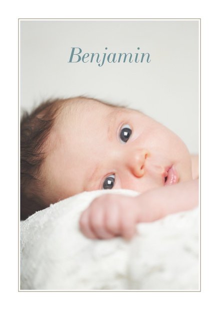 Online Birth announcement with photo and colorful frame and special flowers on the back. White.