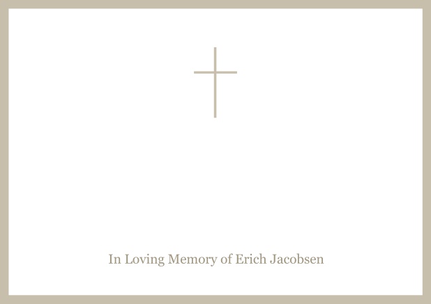 Online Classic Memorial invitation card with black frame and Cross in the middle and famous quote. Beige.