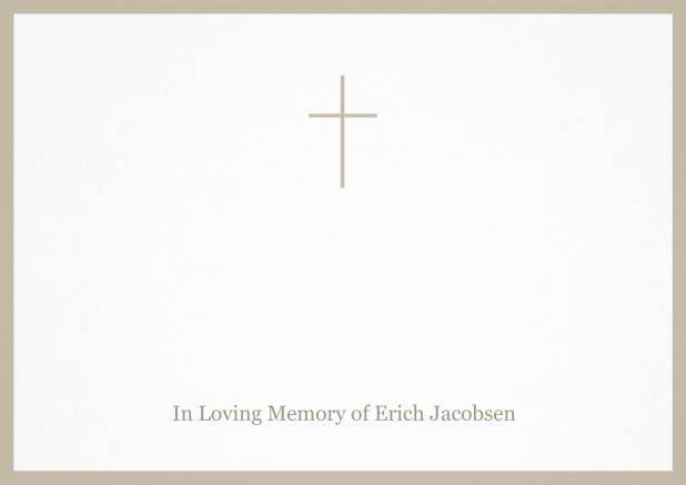 Classic Memorial invitation card with black frame and Cross in the middle. Beige.