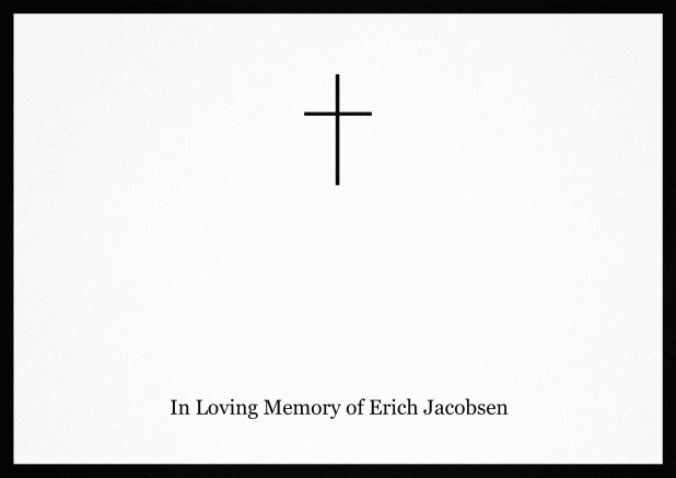Classic Memorial invitation card with black frame and Cross in the middle. Black.