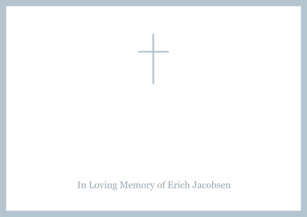 Online Classic Memorial invitation card with black frame and Cross in the middle and famous quote. Blue.