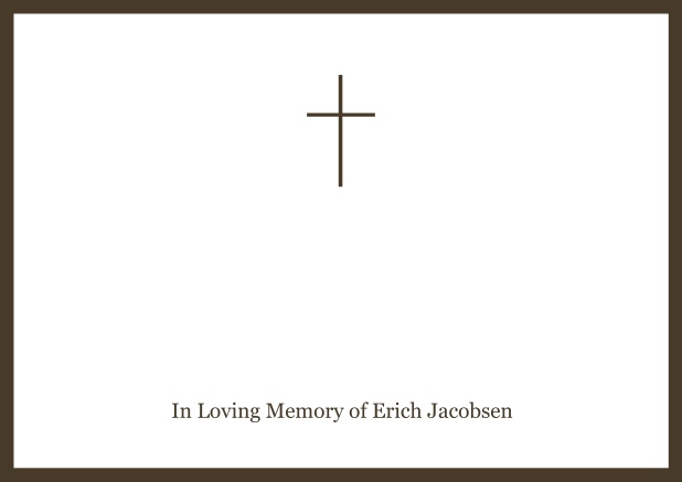 Online Classic Memorial invitation card with black frame and Cross in the middle and famous quote. Brown.
