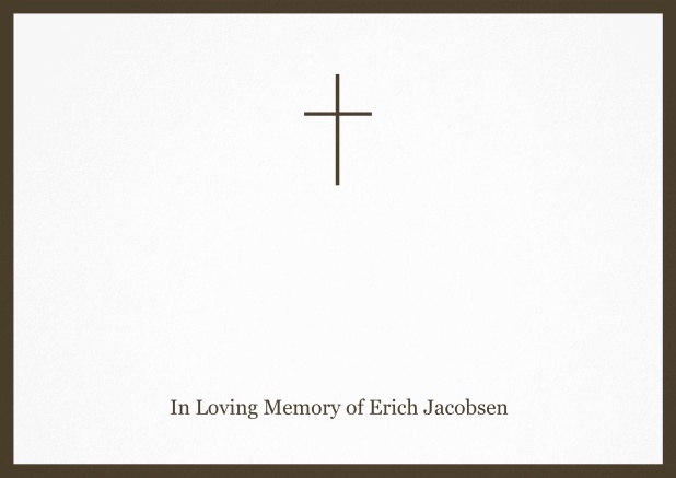 Classic Memorial invitation card with black frame and Cross in the middle. Brown.