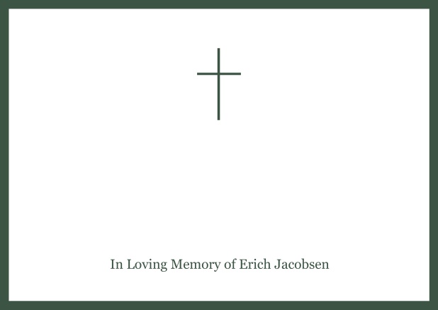 Online Classic Memorial invitation card with black frame and Cross in the middle and famous quote. Green.