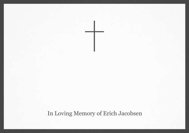 Classic Memorial invitation card with black frame and Cross in the middle. Grey.