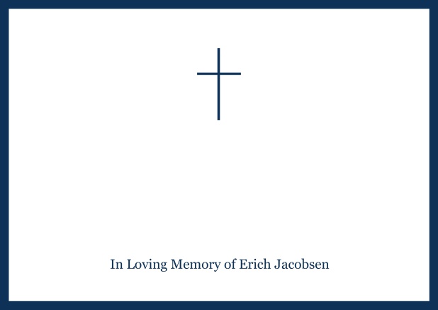 Online Classic Memorial invitation card with black frame and Cross in the middle and famous quote. Navy.