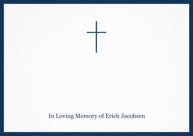 Classic Memorial invitation card with black frame and Cross in the middle. Navy.
