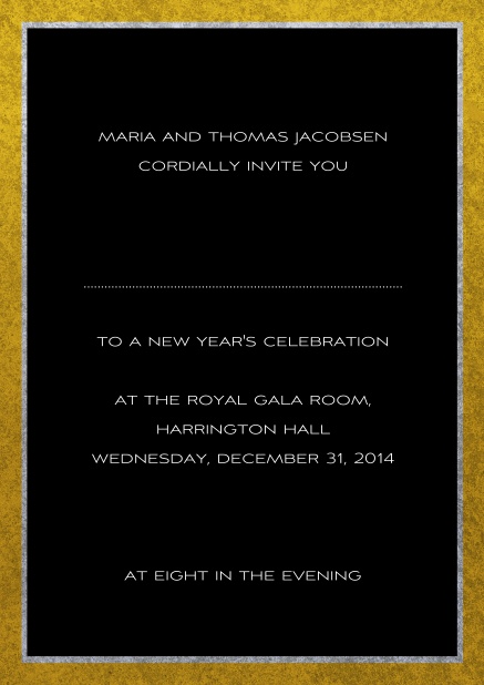 Classic online invitation card with silver and gold frame. Black.