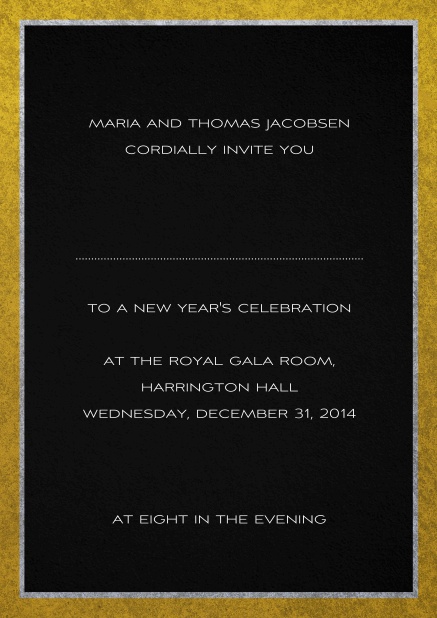 Classic invitation card with silver and gold frame. Black.