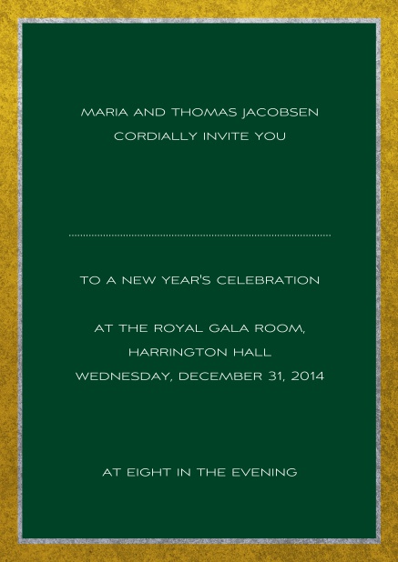 Classic online invitation card with silver and gold frame. Green.