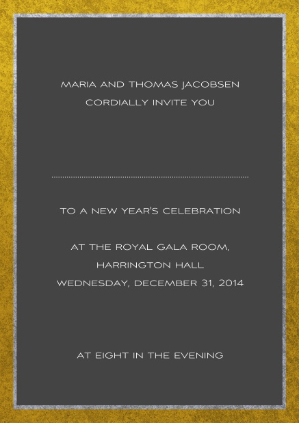 Classic online invitation card with silver and gold frame. Grey.