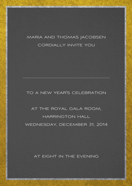Klassische Einladungskarte mit silbernen und goldenem Rahmen. Grau.