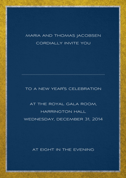 Classic invitation card with silver and gold frame. Navy.