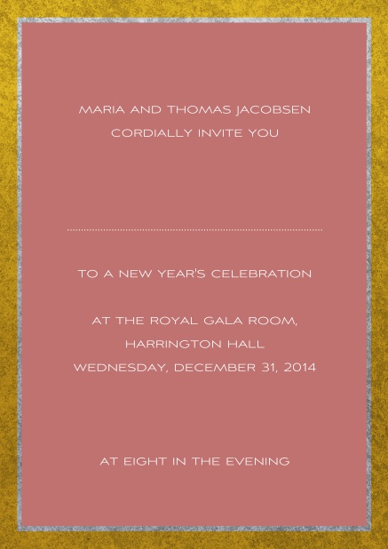Classic online invitation card with silver and gold frame. Pink.